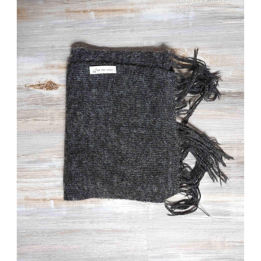 Urban Alpaca Dark Grey Fringed Winter Scarf 100 Baby Alpaca
